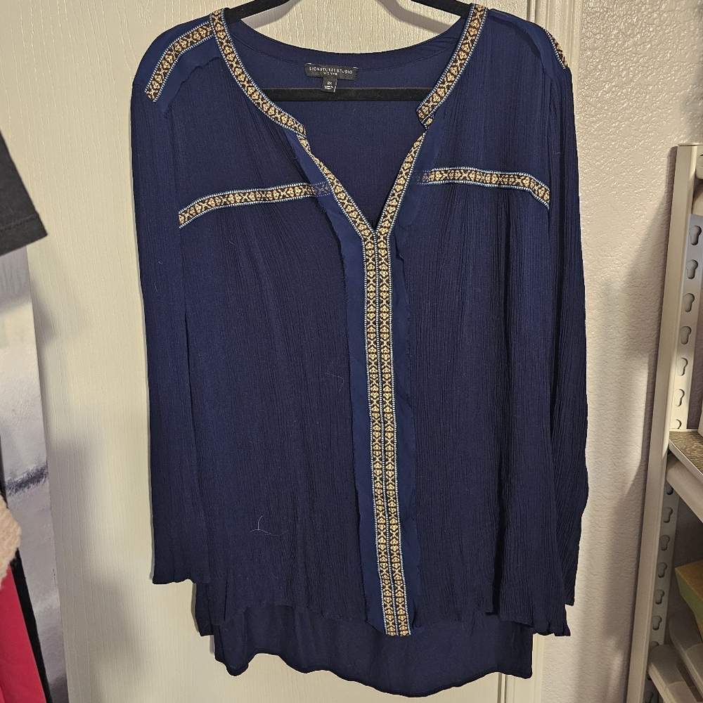 Signature Studio Navy Blouse with Gold Trim
